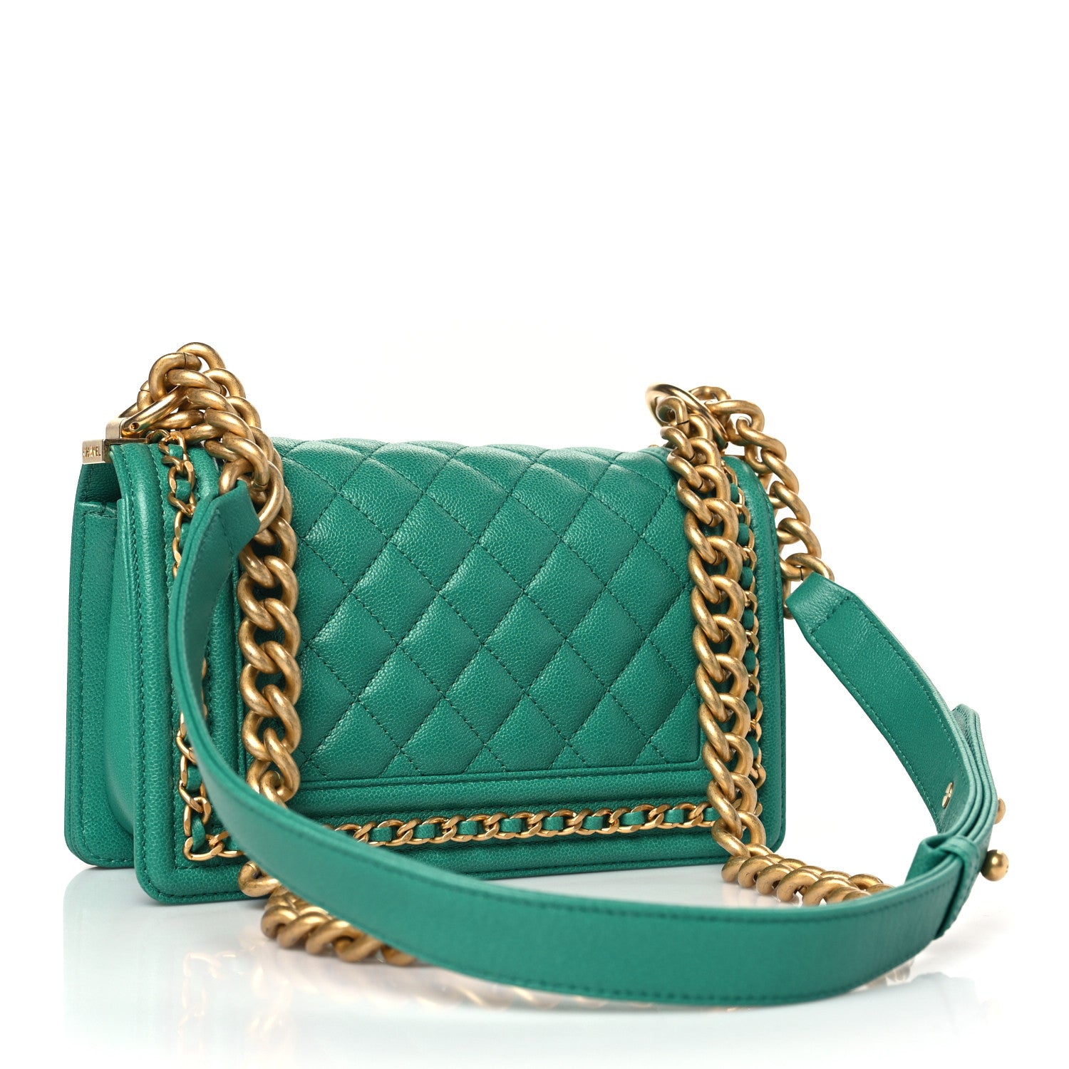 Chanel Caviar Quilted Small Chain Around Boy Flap Green 3 of 9