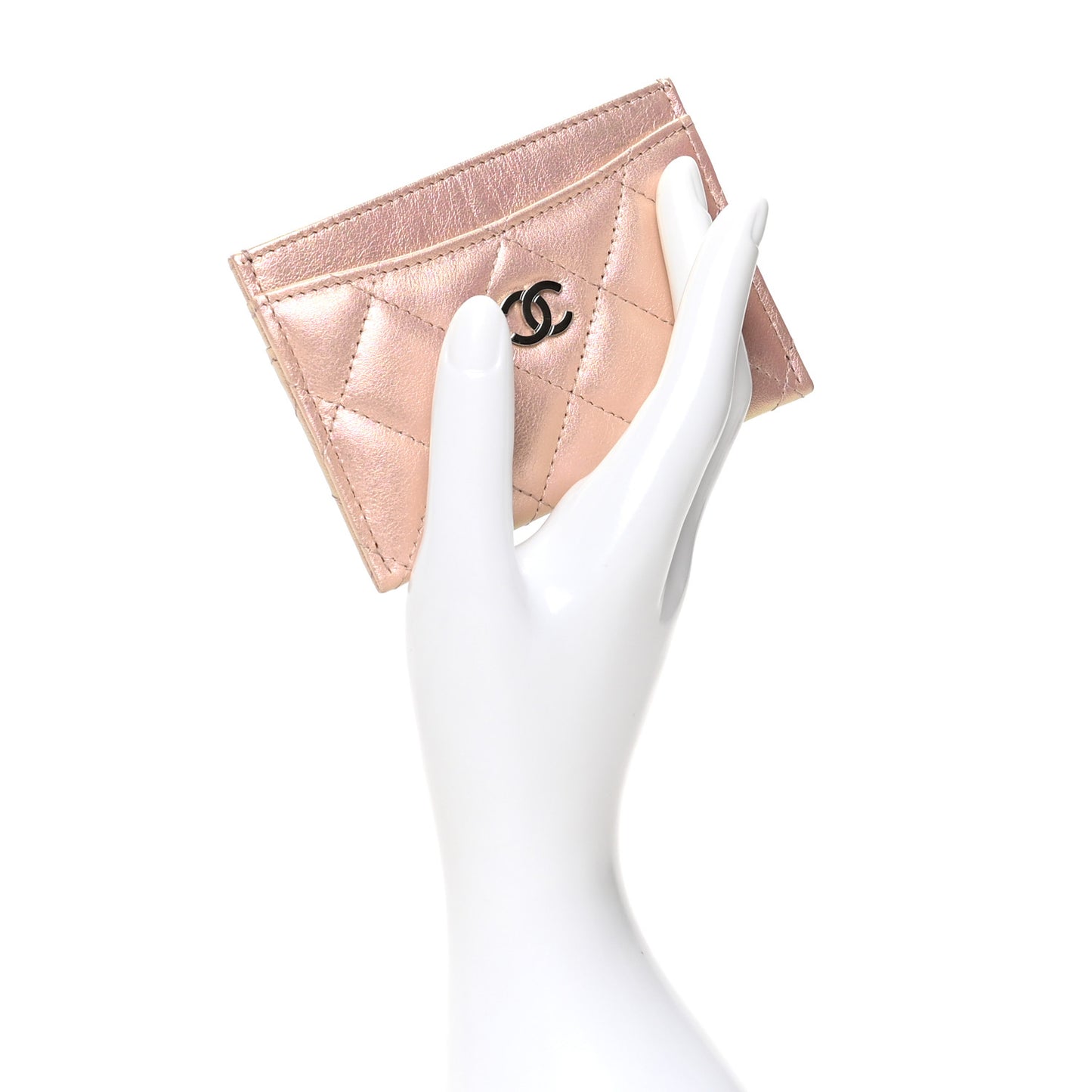 Iridescent Calfskin Quilted Card Holder Pink