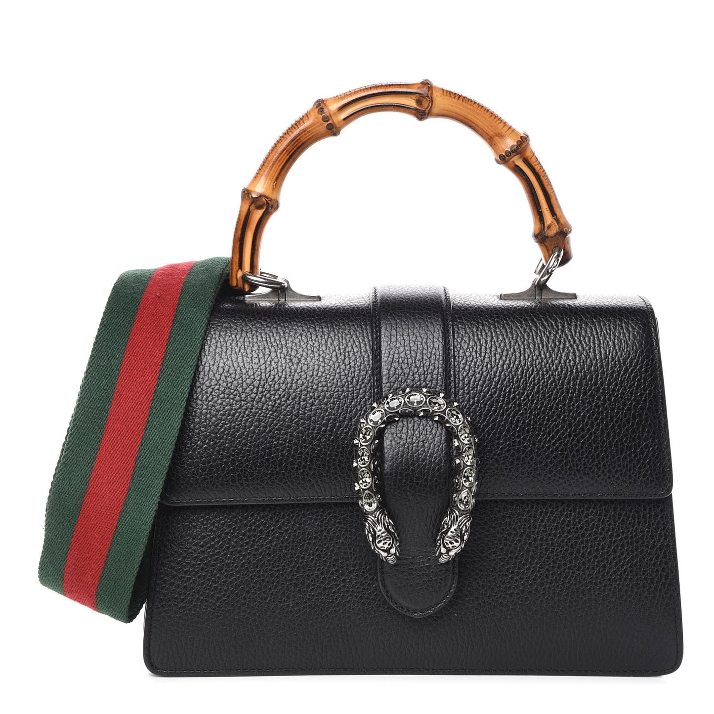 Dollar Calfskin Crystal Web Medium Dionysus Bamboo Top Handle Bag Black Black Diamond