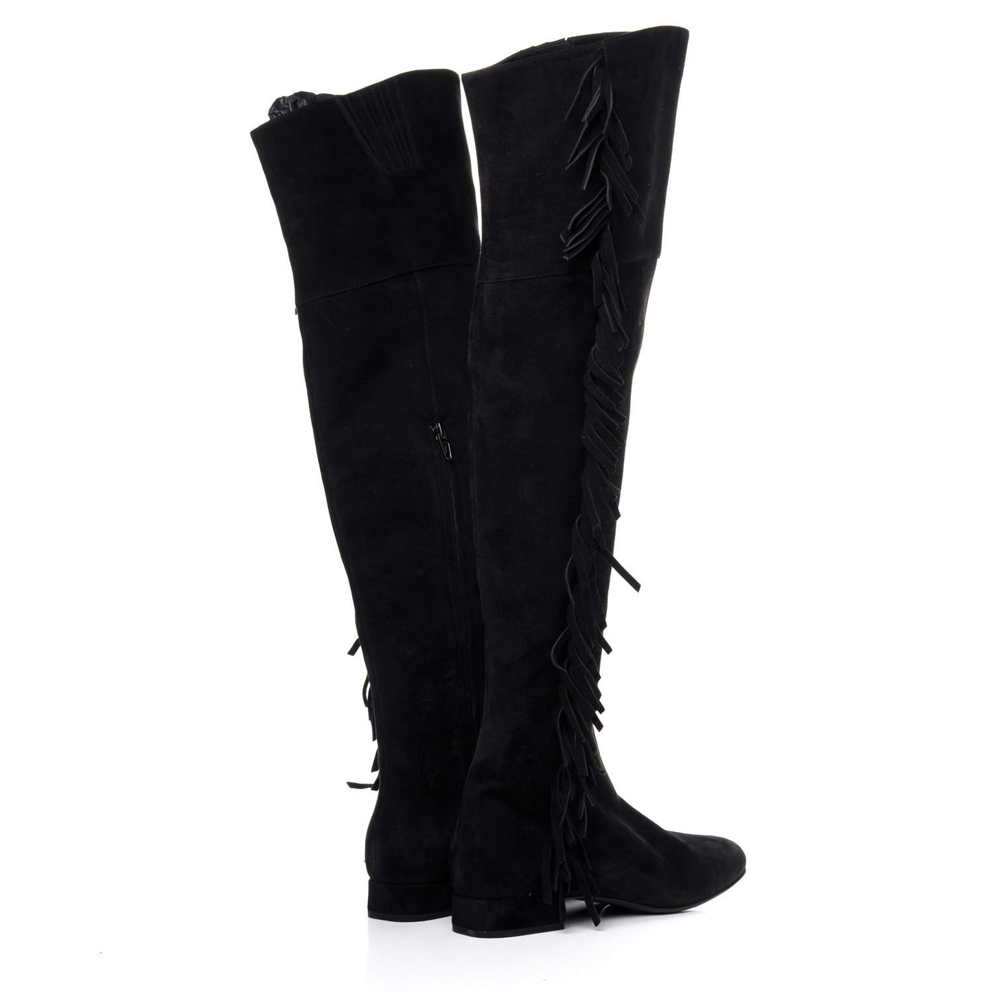 Suede Goatskin BB 20 Over The Knee Fringed Boots 38.5 Black