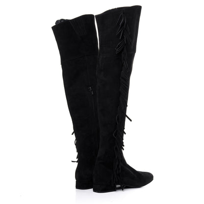 Saint Laurent Suede Goatskin BB 20 Over The Knee Fringed Boots 38.5 Black 4 of 9