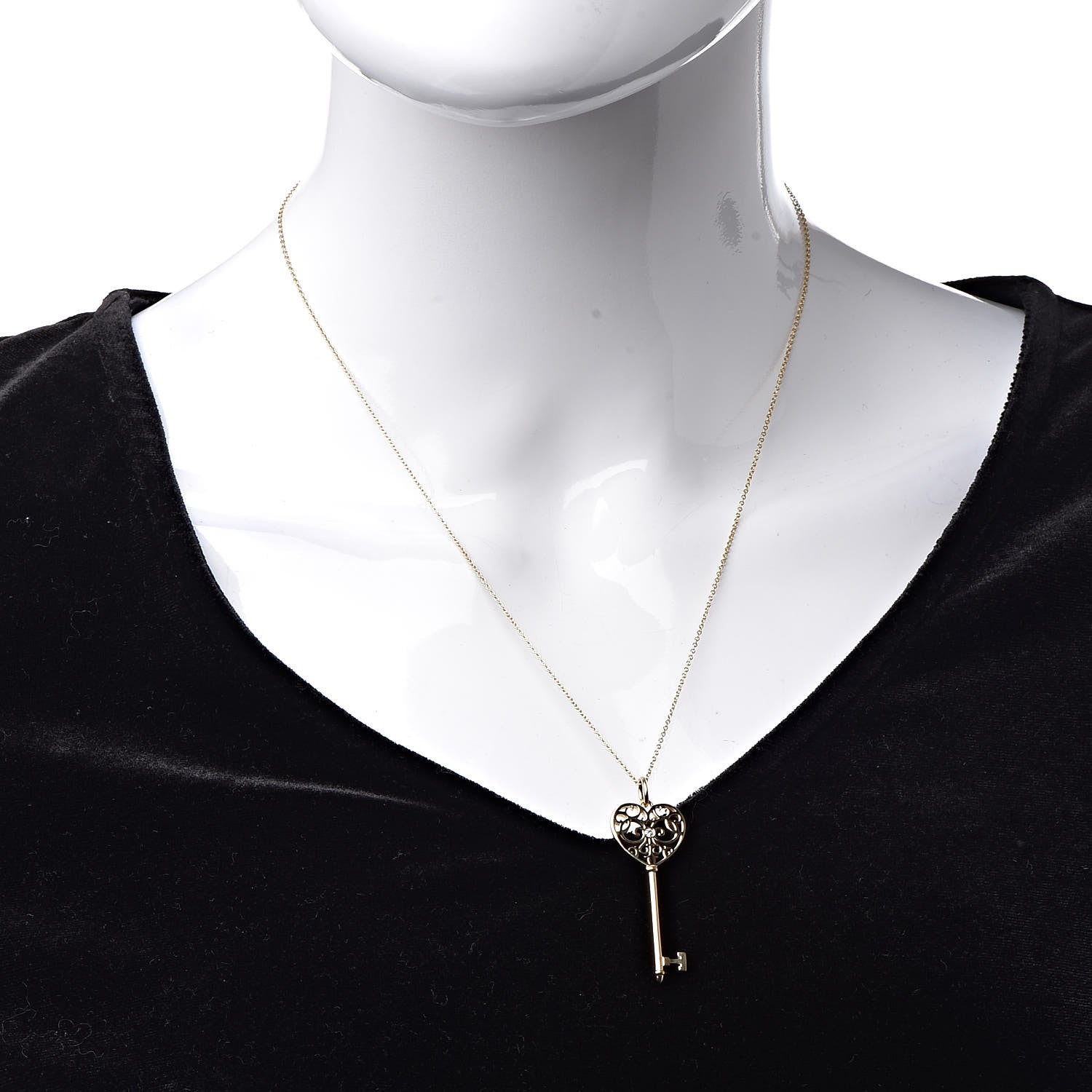 Tiffany 18K Yellow Gold Diamond Enchant Heart Key Pendant Necklace 2 of 7