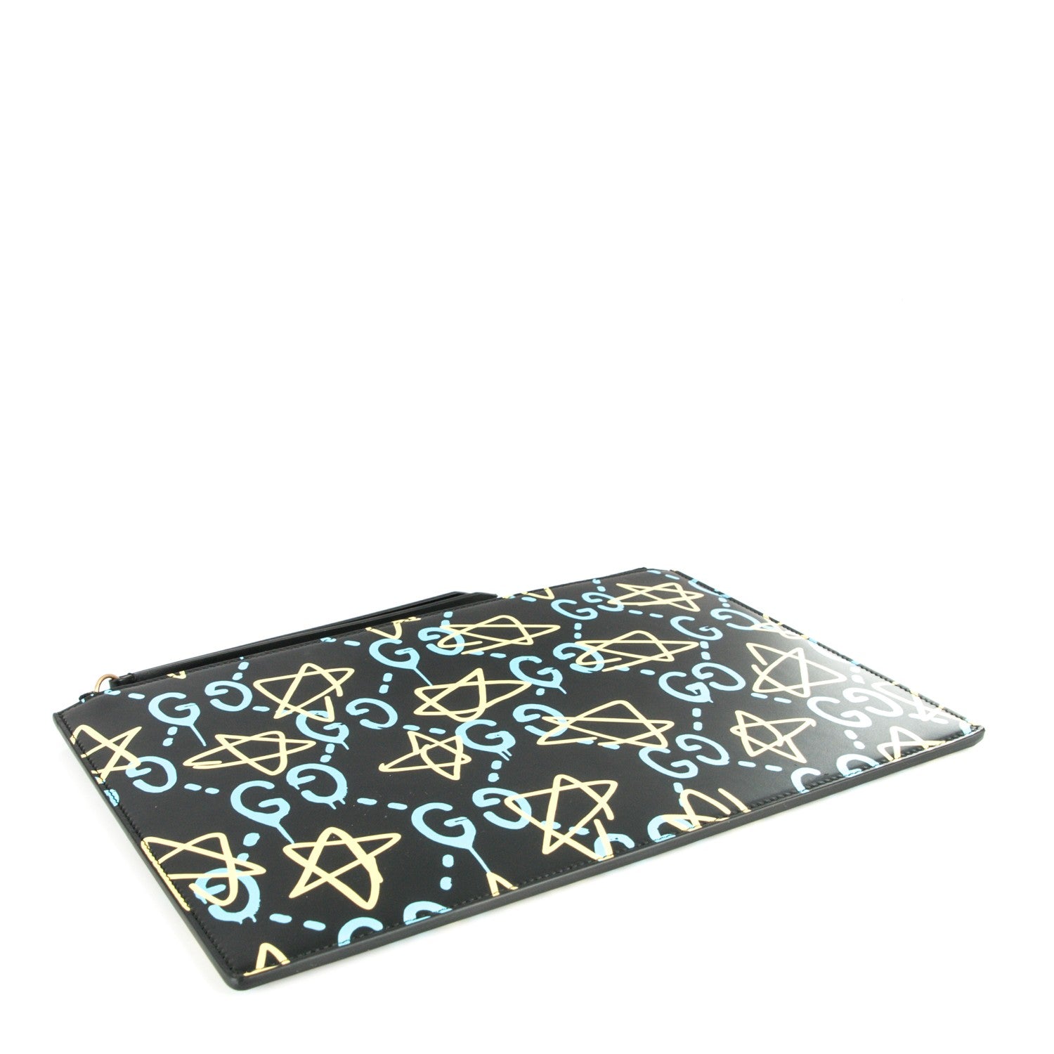 Gucci Calfskin GucciGhost Print Pouch Black New Acquamarine 4 of 6