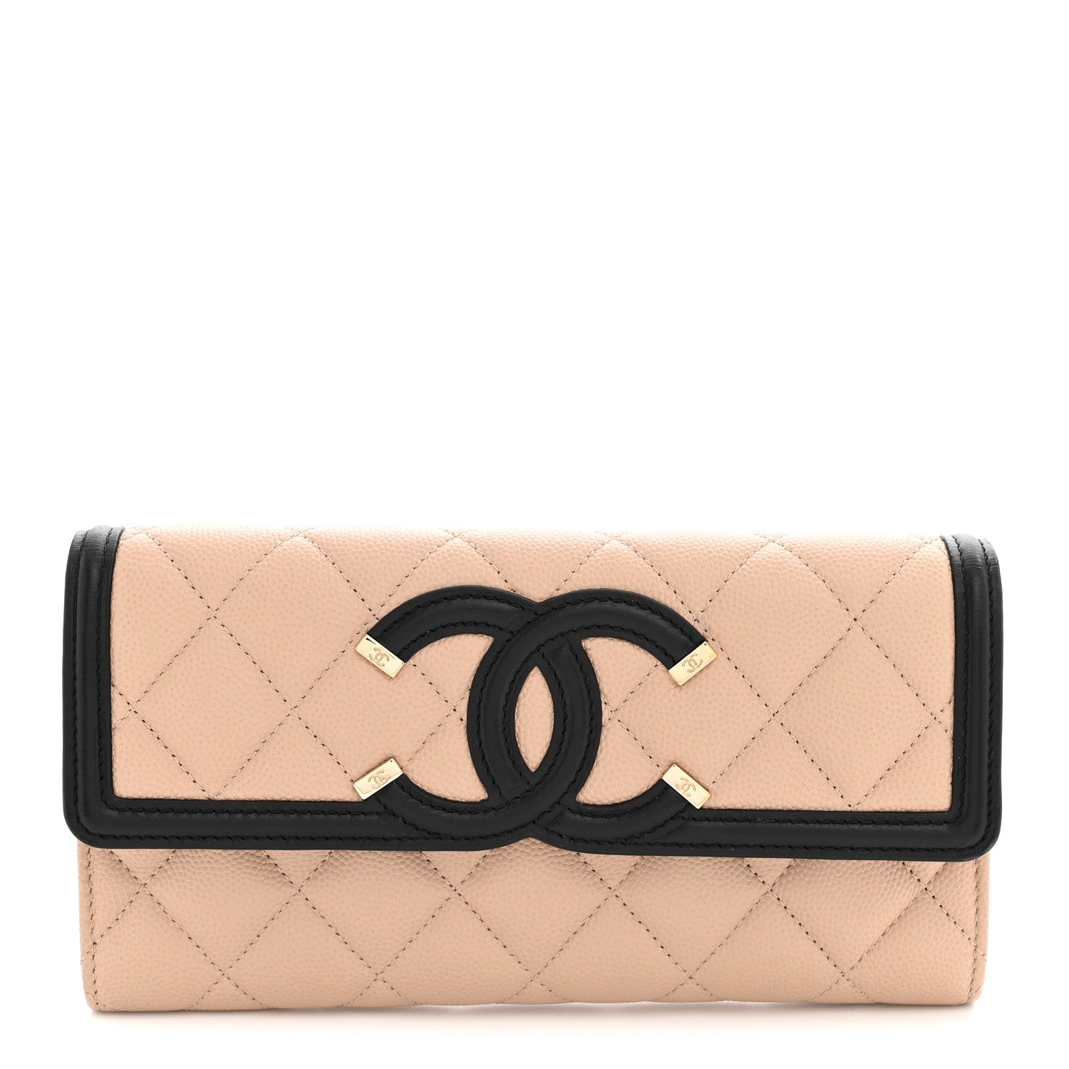 Chanel Caviar Quilted Filigree Large Gusset Flap Wallet Beige Black 1 of 9