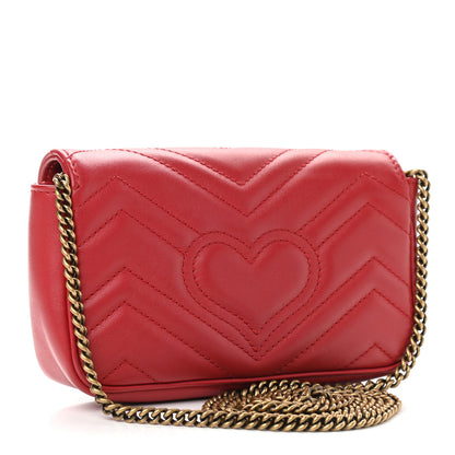 Gucci Calfskin Matelasse Super Mini GG Marmont Shoulder Bag Hibiscus Red 3 of 11