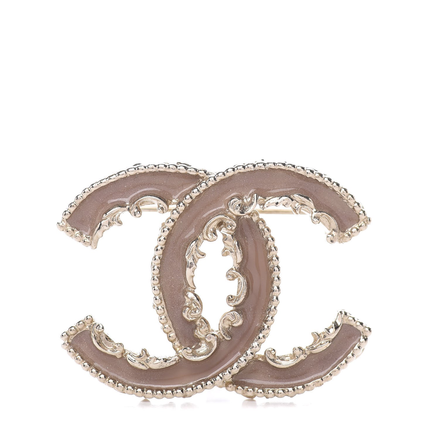 Enamel CC Baroque Brooch Beige Gold