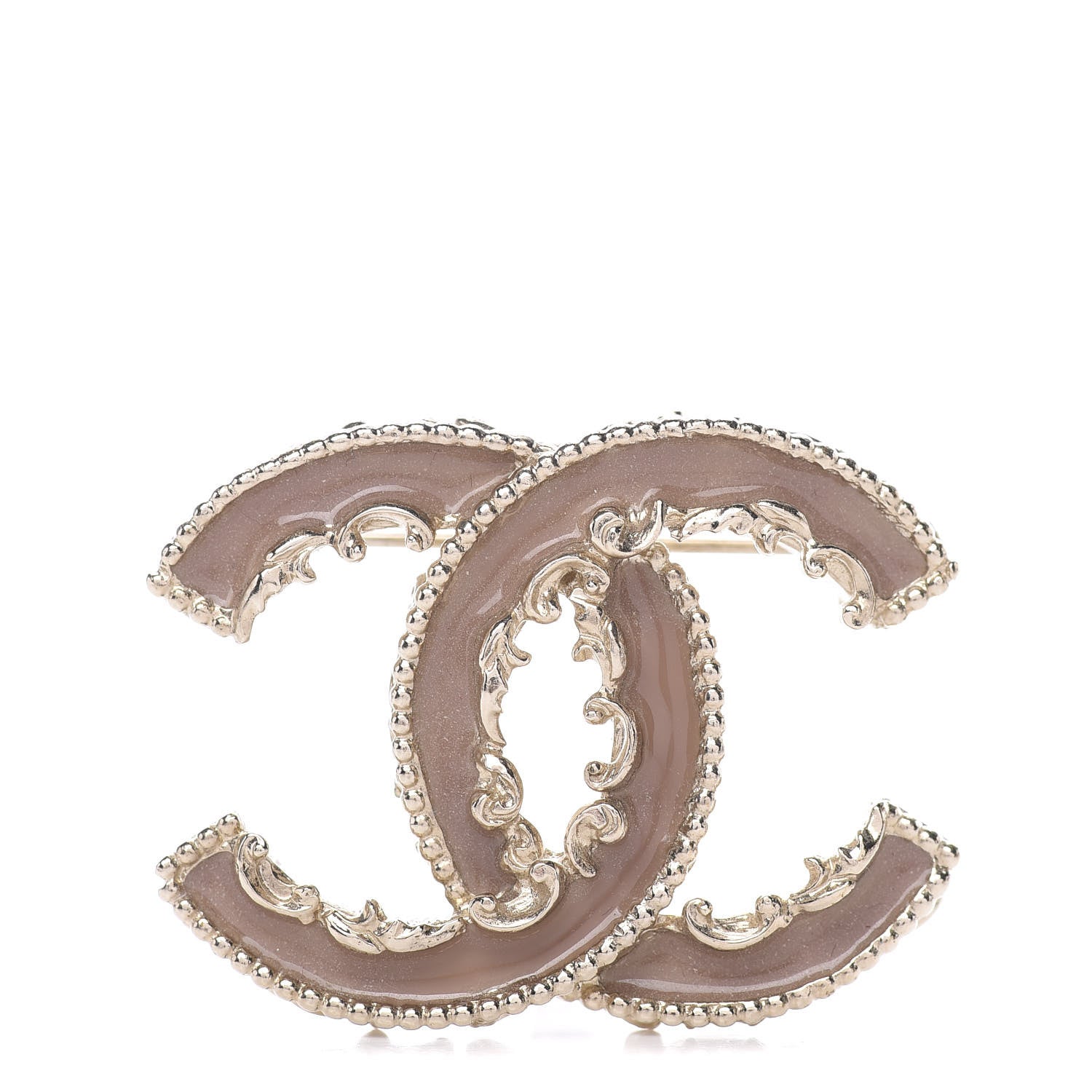 Chanel Enamel CC Baroque Brooch Beige Gold 1 of 4