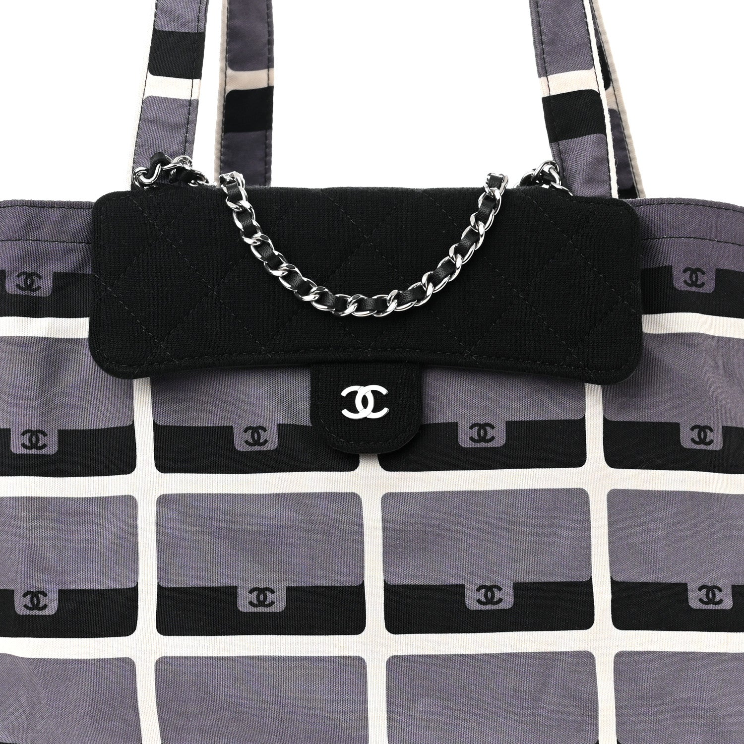 Chanel Jersey Fabric Quilted Foldable Tote With Chain Black Multicolor 12 of 18