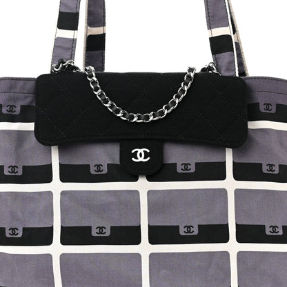 Chanel Jersey Fabric Quilted Foldable Tote With Chain Black Multicolor 12 of 18