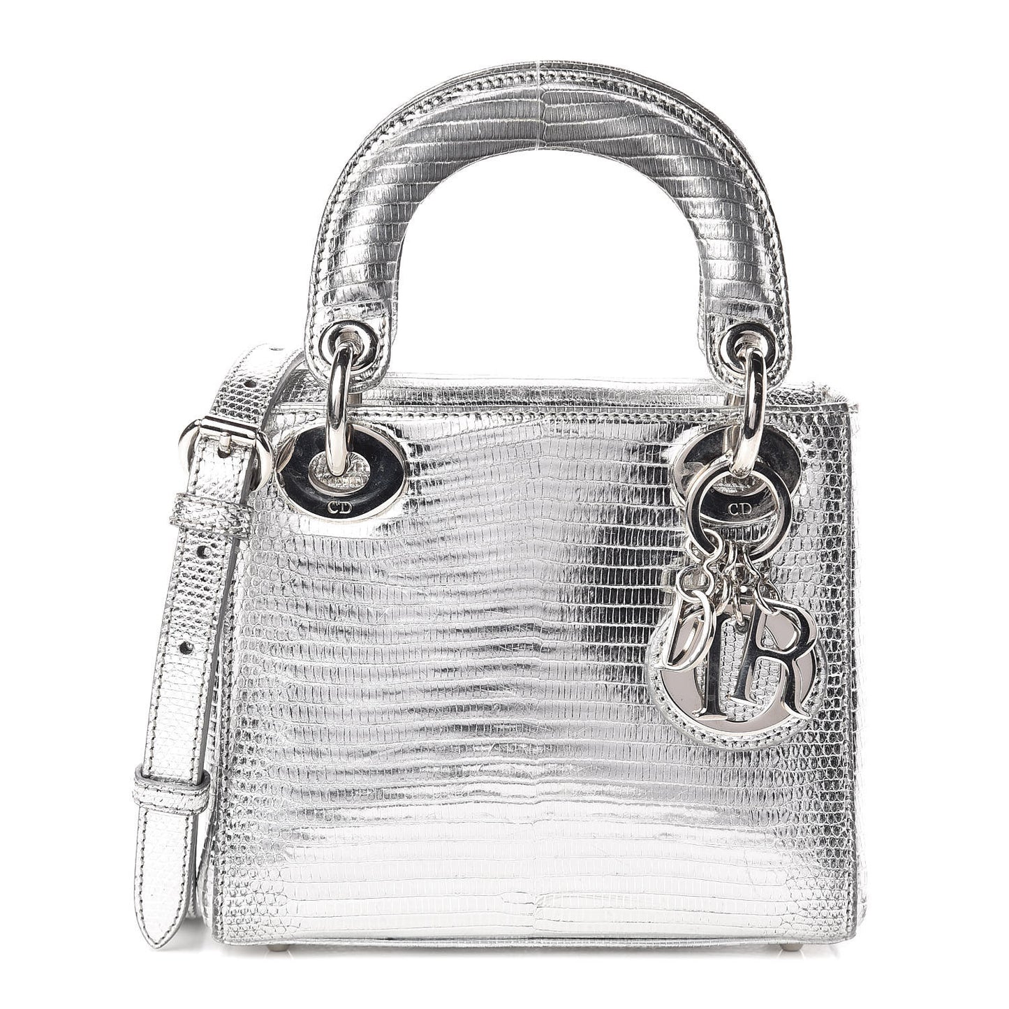 Metallic Lizard Mini Lady Dior Silver
