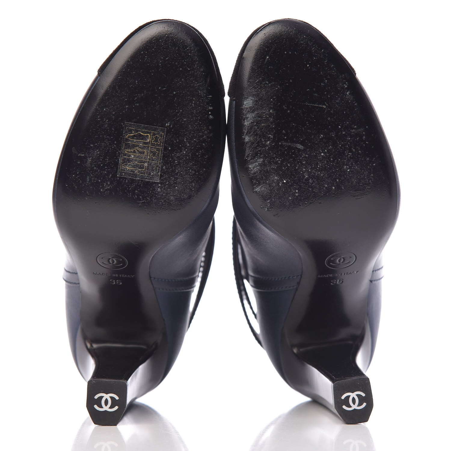 Chanel Calfskin Suede Cap Toe CC Short Boots 36 Navy Black 5 of 12