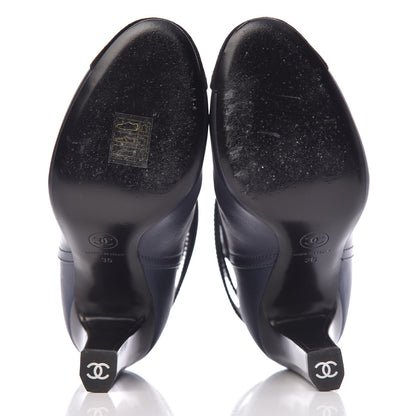 Chanel Calfskin Suede Cap Toe CC Short Boots 36 Navy Black 5 of 12