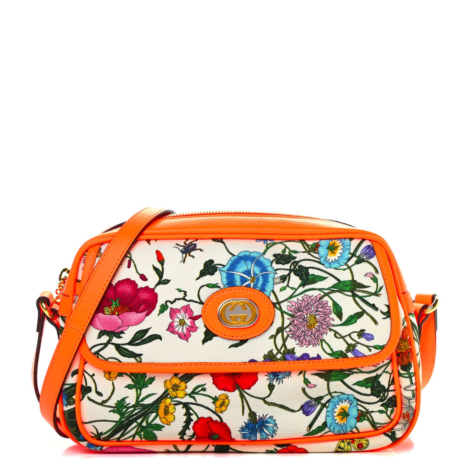 Gucci Canvas Flora Floral Shoulder Bag White Orange Fluo 1 of 10