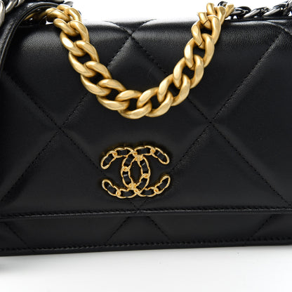 Chanel Goatskin Quilted Chanel 19 Wallet On Chain WOC Black 11 of 12