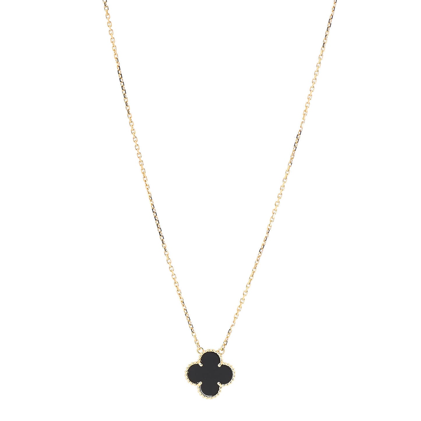 18K Yellow Gold Black Onyx Vintage Alhambra Pendant Necklace