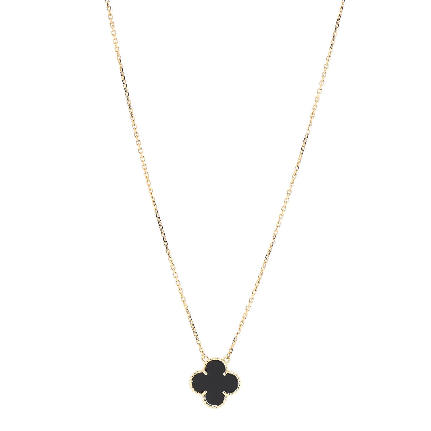 Van Cleef & Arpels 18K Yellow Gold Black Onyx Vintage Alhambra Pendant Necklace 1 of 6