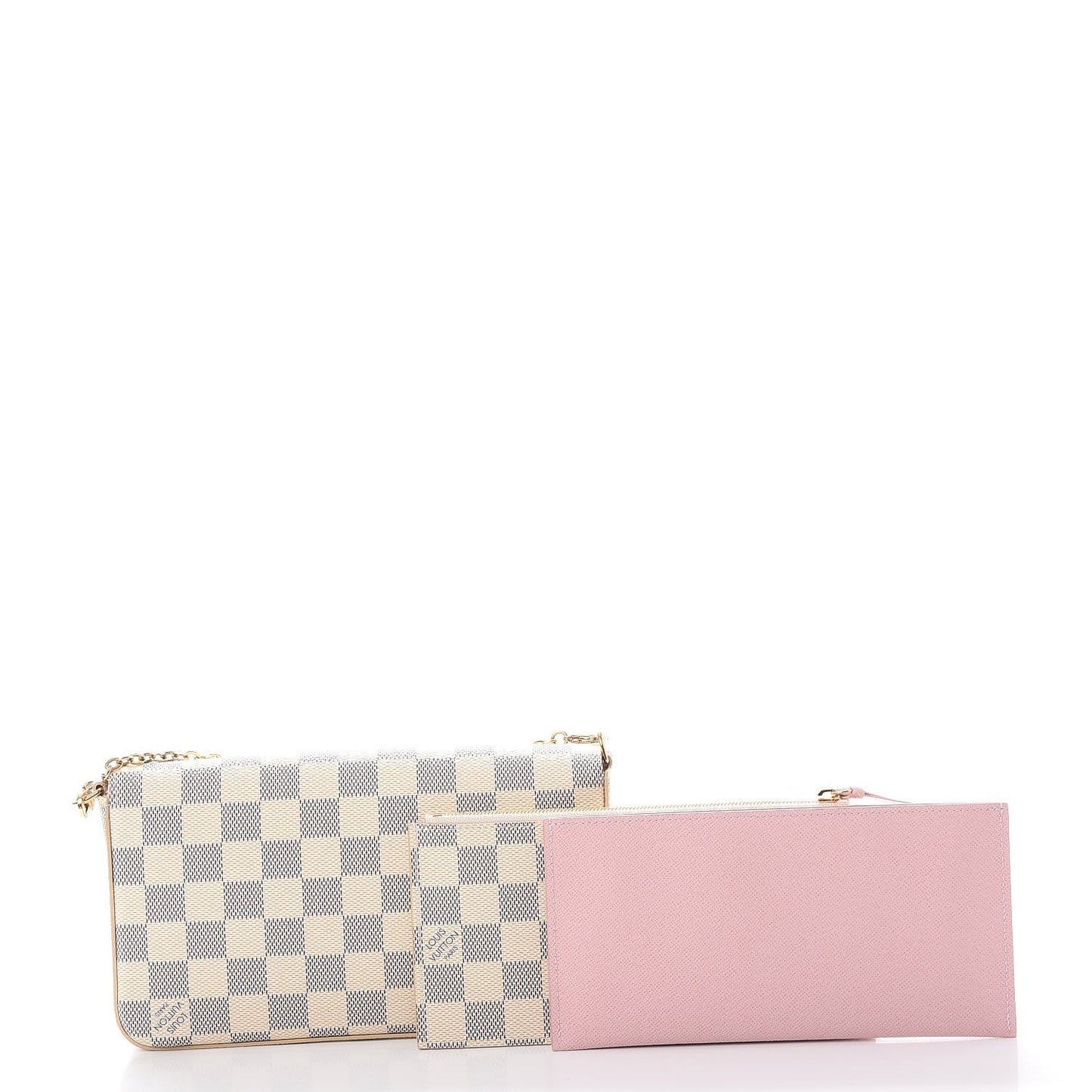 Damier Azur Pochette Felicie Chain Wallet Rose Ballerine