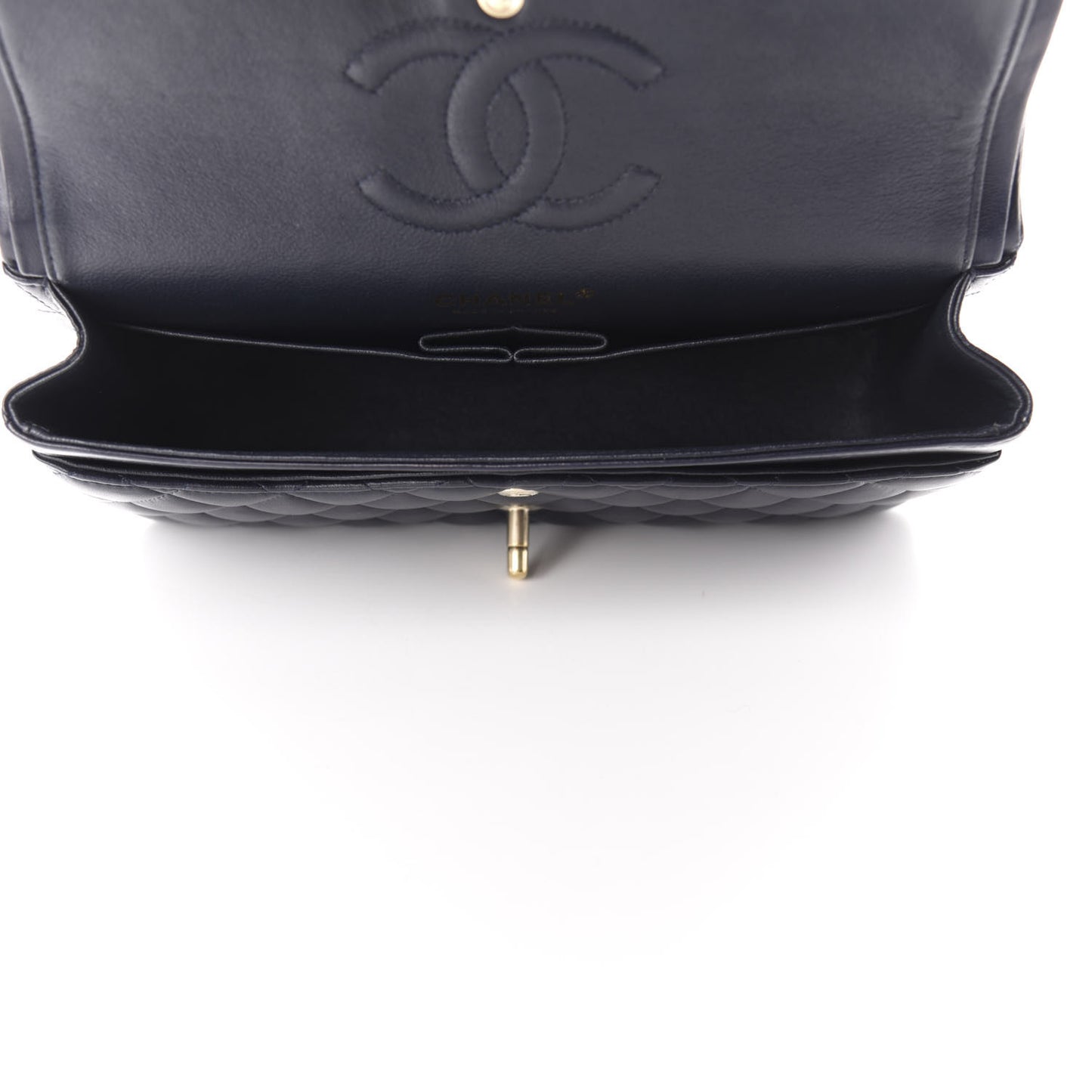 Lambskin Quilted Medium Double Flap Navy
