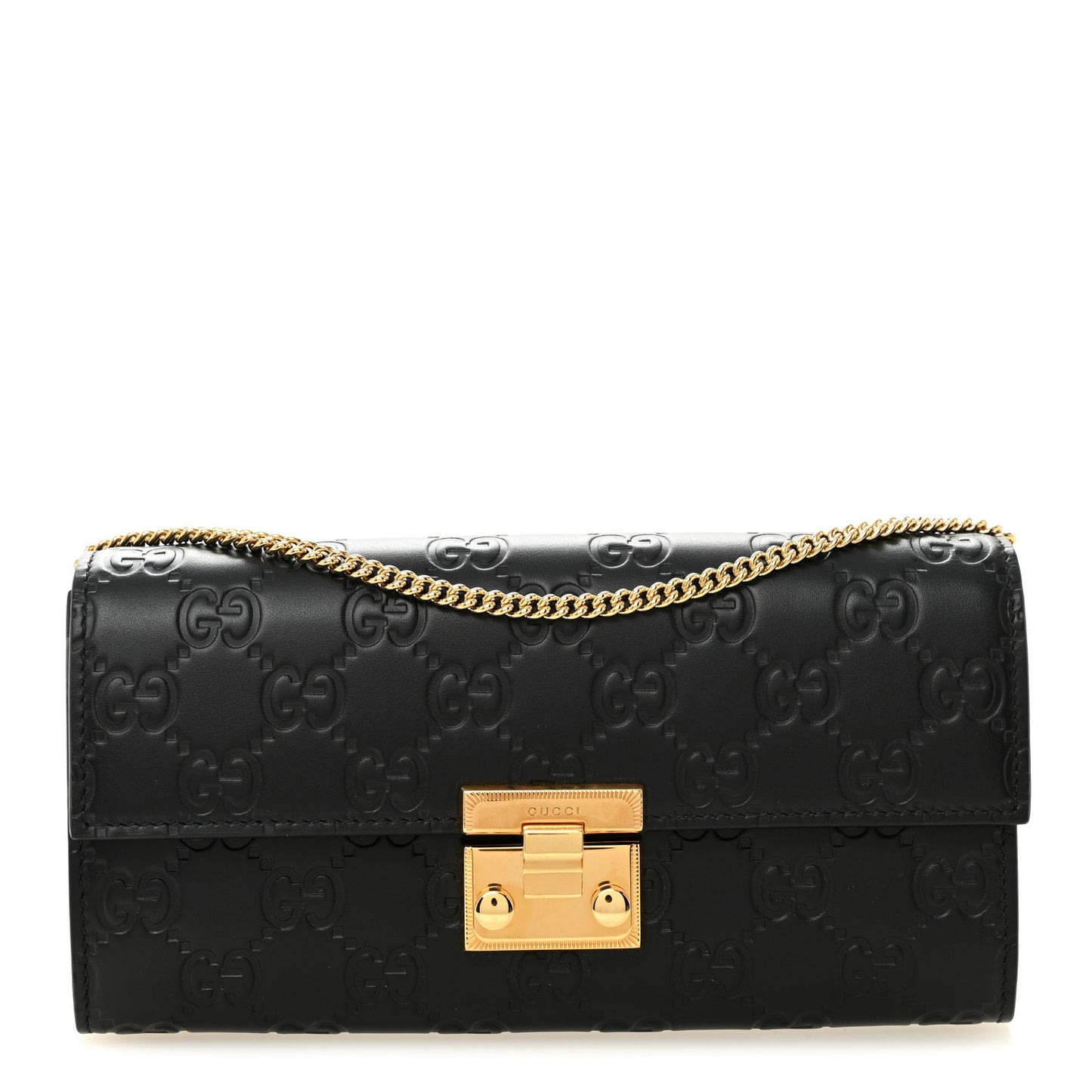 Guccissima Padlock Continental Chain Wallet Black