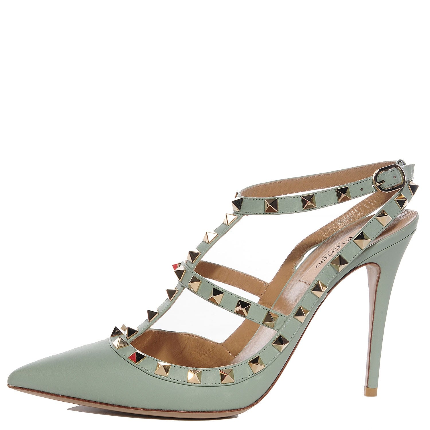 Valentino Garavani Nappa Rockstud Ankle Strap Pumps 40.5 Muted Mint 1 of 7