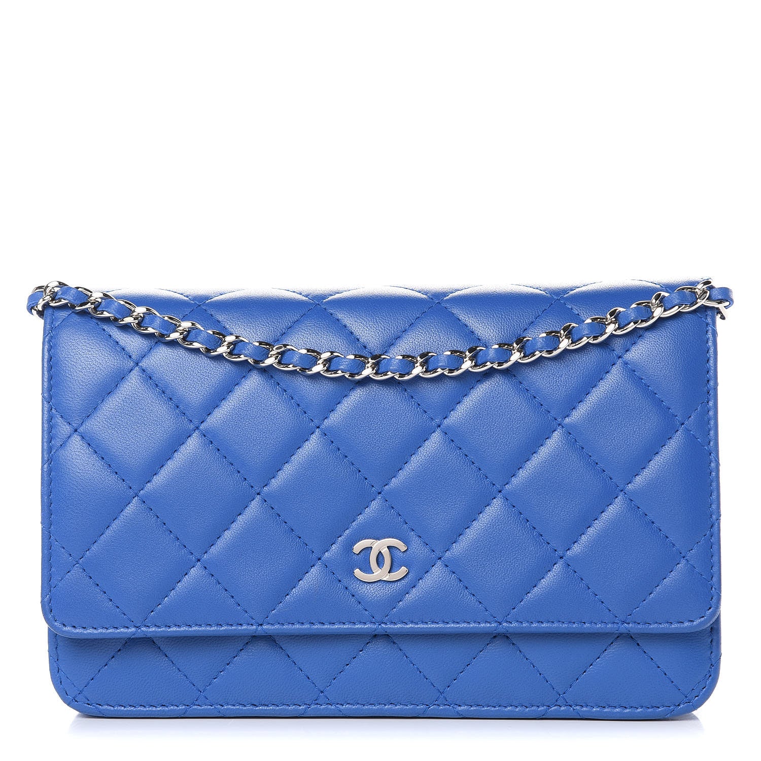 Chanel Lambskin Quilted Wallet On Chain WOC Bright Blue 1 of 11