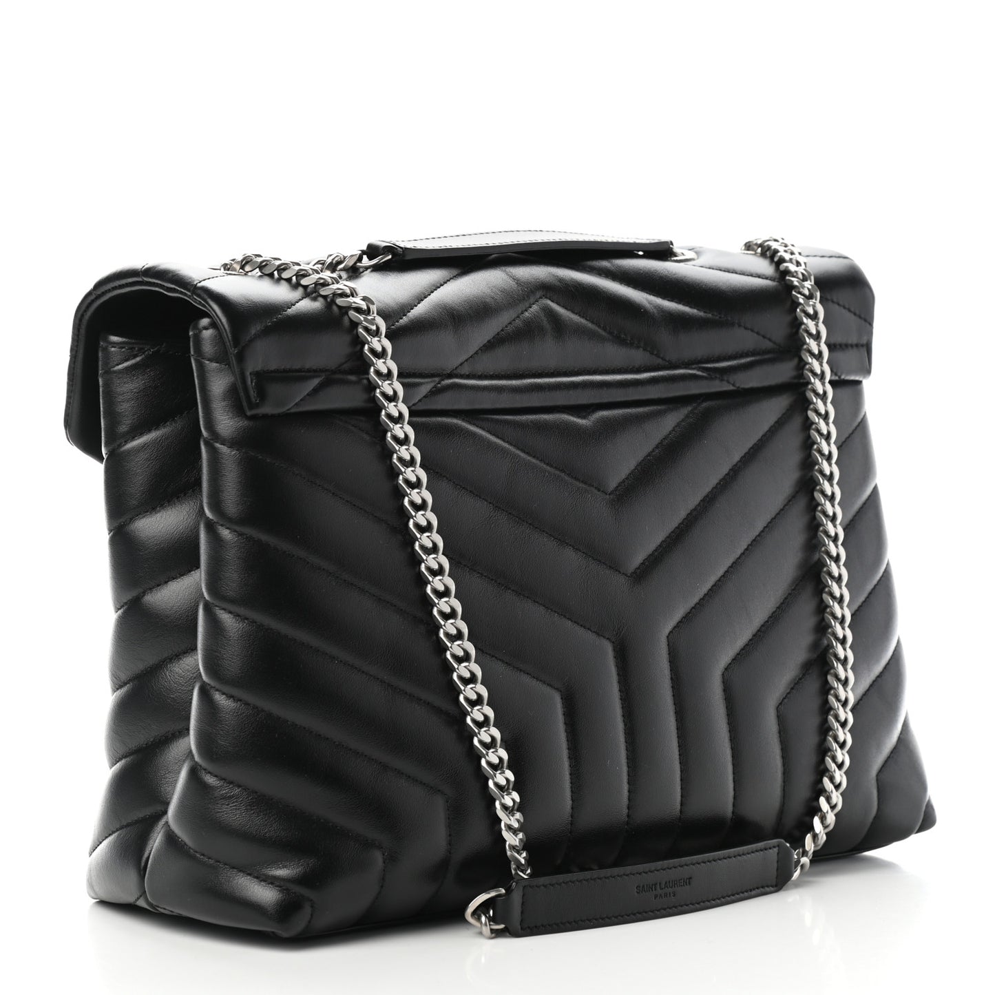 Calfskin Y Quilted Monogram Medium Loulou Chain Satchel Black