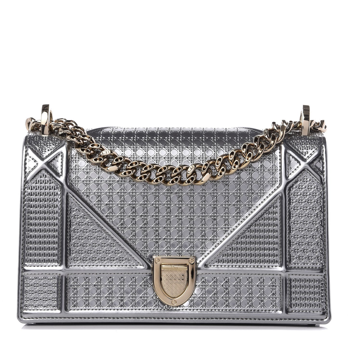 Metallic Patent Micro-Cannage Small Diorama Flap Bag Silver