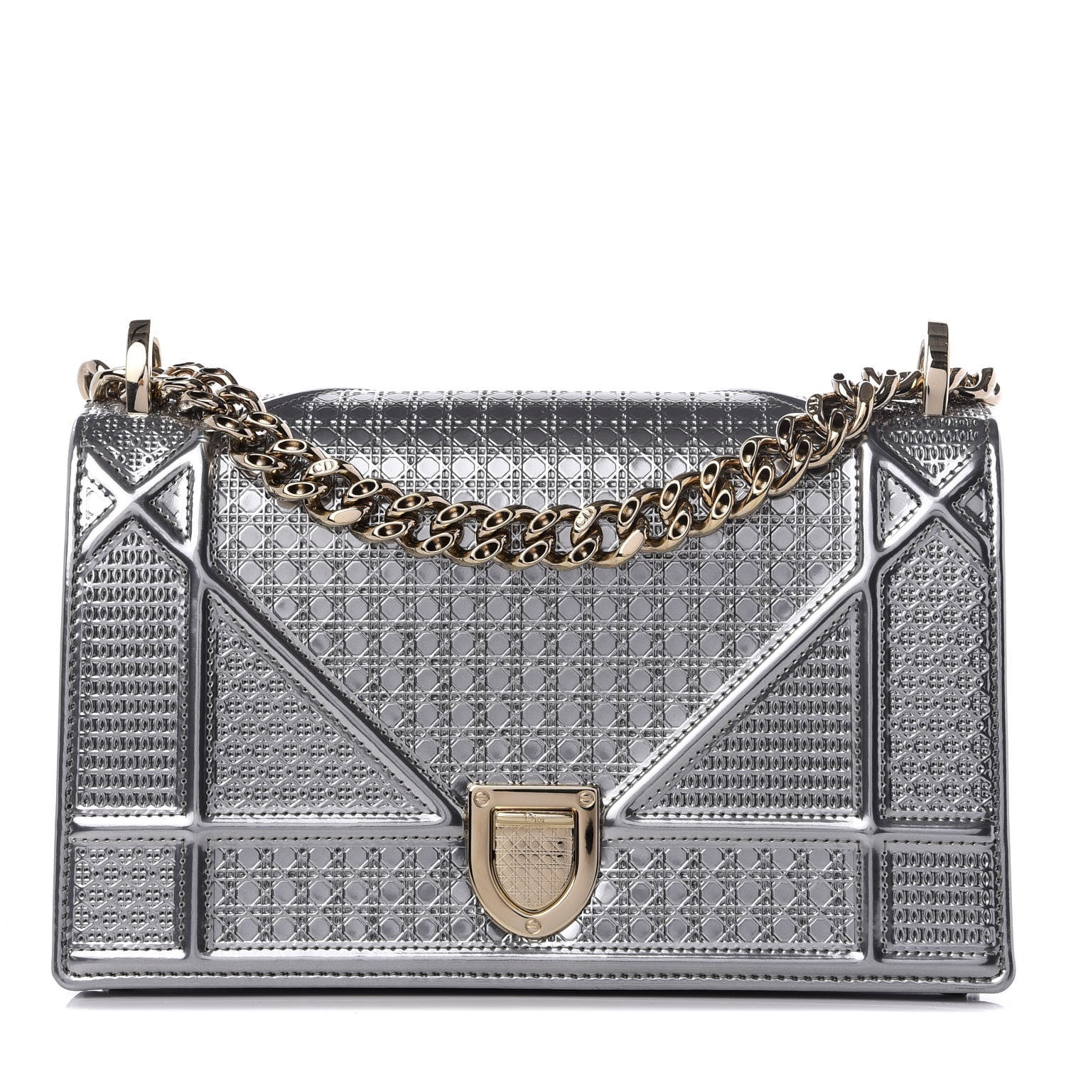 Christian Dior Metallic Patent Micro-Cannage Small Diorama Flap Bag Silver 1 of 8