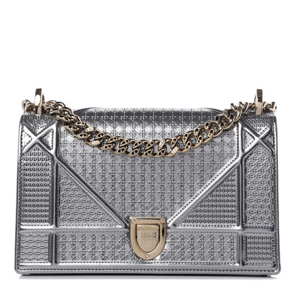 Christian Dior Metallic Patent Micro-Cannage Small Diorama Flap Bag Silver 1 of 8