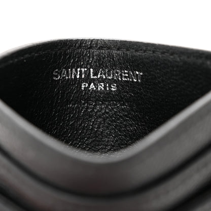Saint Laurent Grain De Poudre Matelasse Chevron Monogram Credit Card Case Black 6 of 12