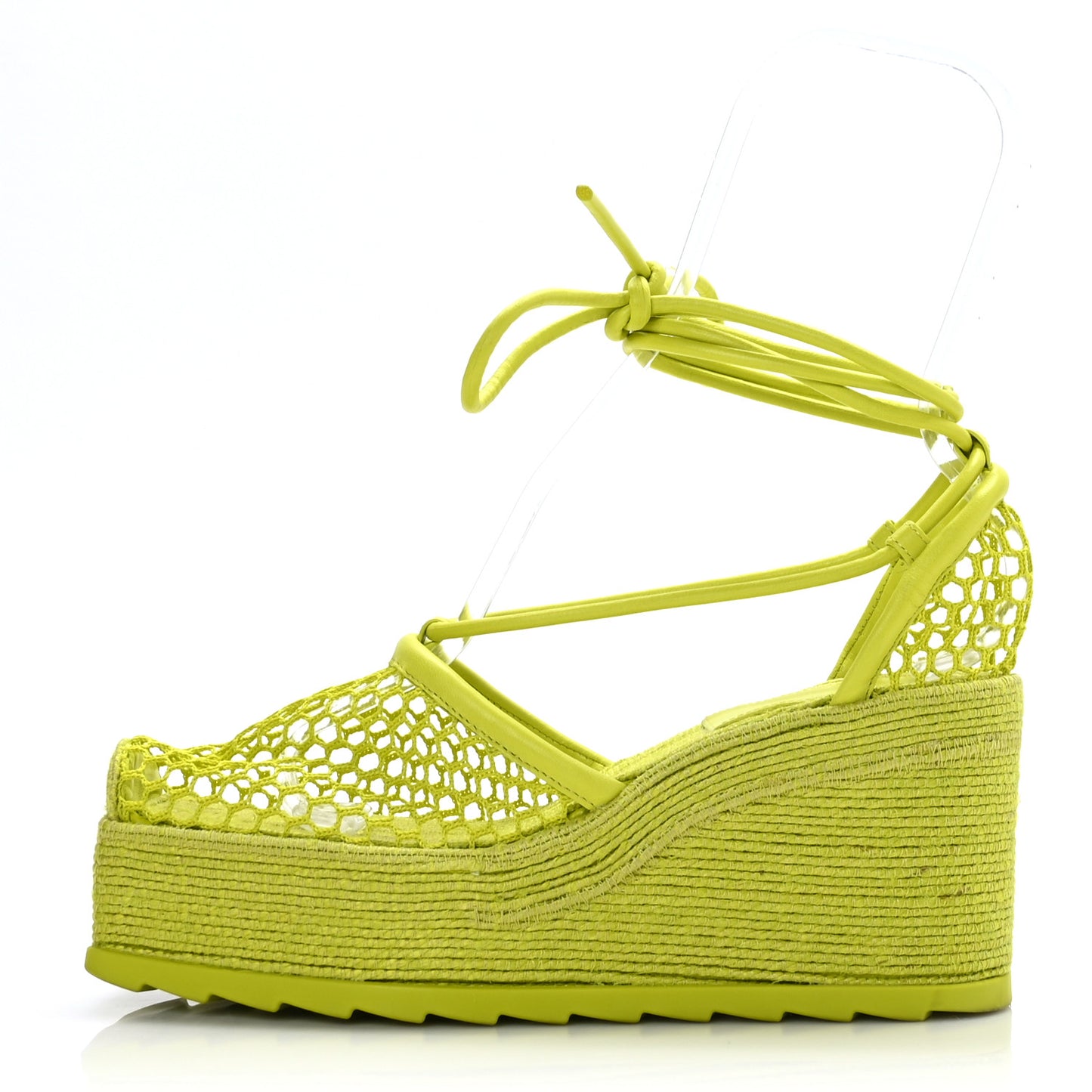 Mesh Lambskin Sporty Web Stretch Ankle Tie Espadrilles 38 Kiwi