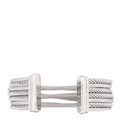 David Yurman Sterling Silver Diamond Crossover Four Row Cuff Bracelet 2 of 3