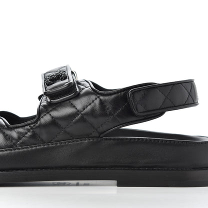 Chanel Lambskin Velcro Dad Sandals 38.5 Black 10 of 16