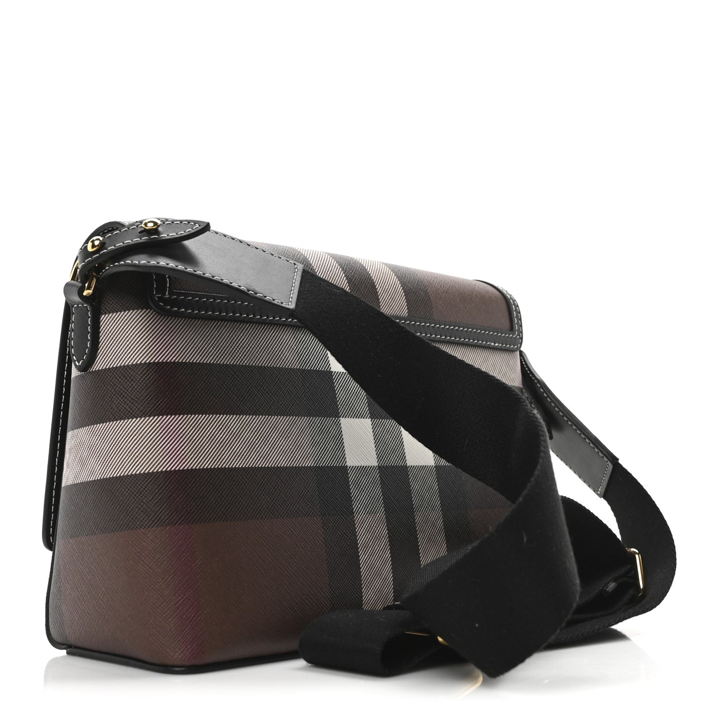 Calfskin Giant Check E-Canvas Note Crossbody Bag Dark Birch Brown