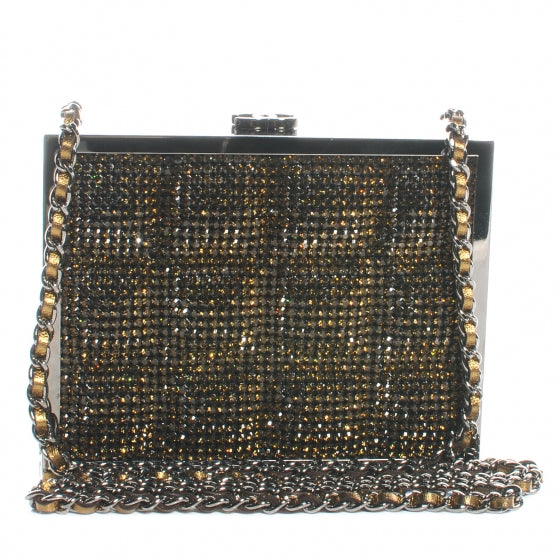 Crystal Square Quilted Box Clutch Bronze