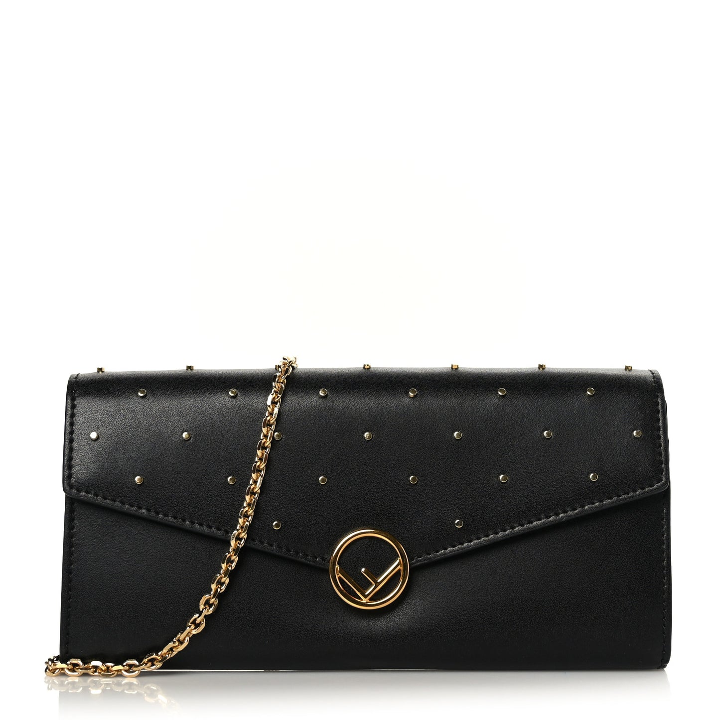 Vitello Liberty F is Fendi Studded Continental Envelope Wallet On Chain Black
