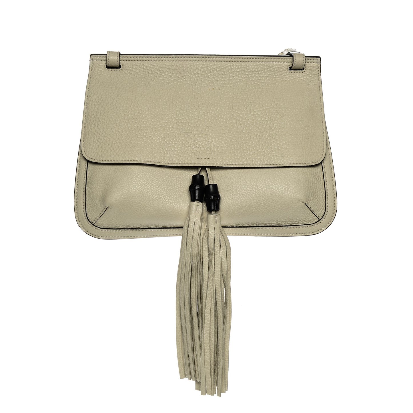 Pebbled Calfskin Medium Bamboo Daily Flap Shoulder Bag Mystic White