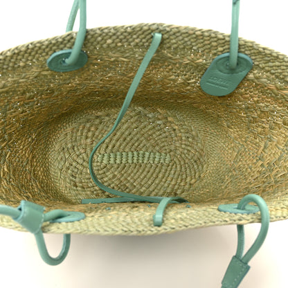 Loewe Calfskin Raffia Small Anagram Basket Tote Bag Natural Fresh Mint 5 of 10