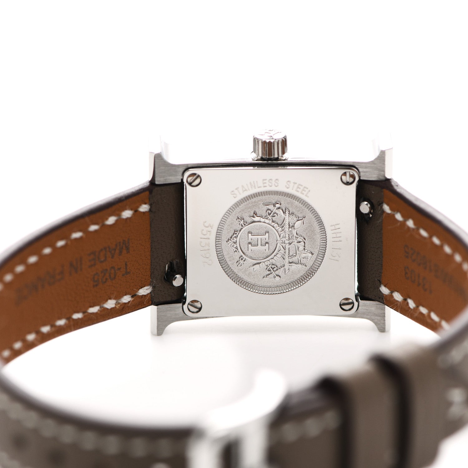 Hermes Stainless Steel Swift Diamond Bezel Mother of Pearl 17.2mm Heure H Hour Quartz Watch Etoupe 4 of 5
