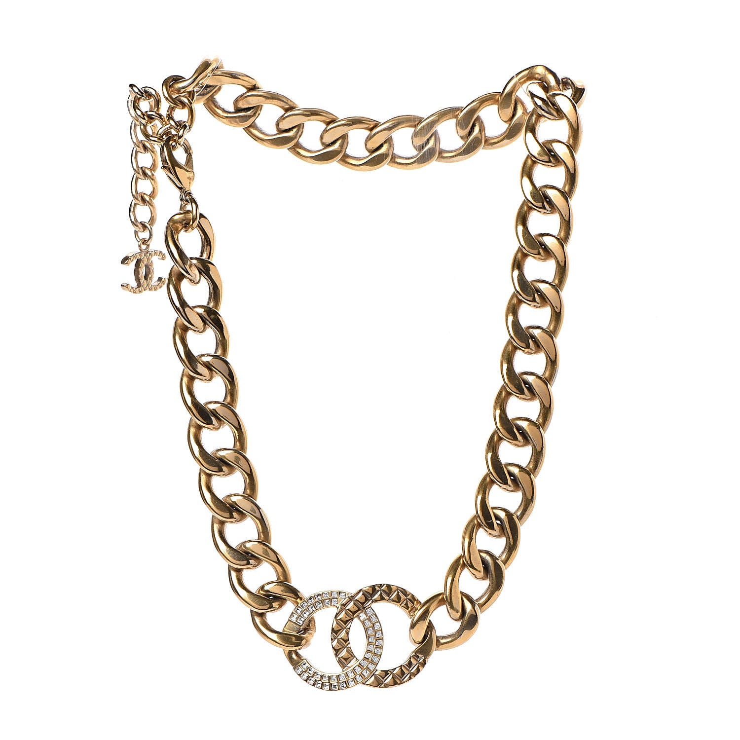 Chanel Crystal Chain Link CC Choker Necklace Gold 3 of 5