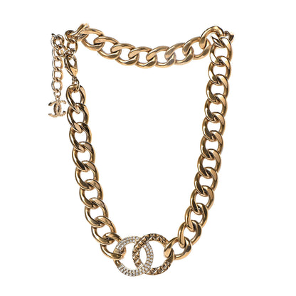 Chanel Crystal Chain Link CC Choker Necklace Gold 3 of 5