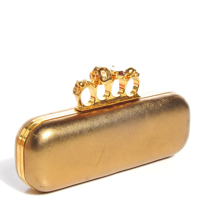 Alexander McQueen Metallic Leather Skull Knuckle Box Long Clutch Gold 3 of 8