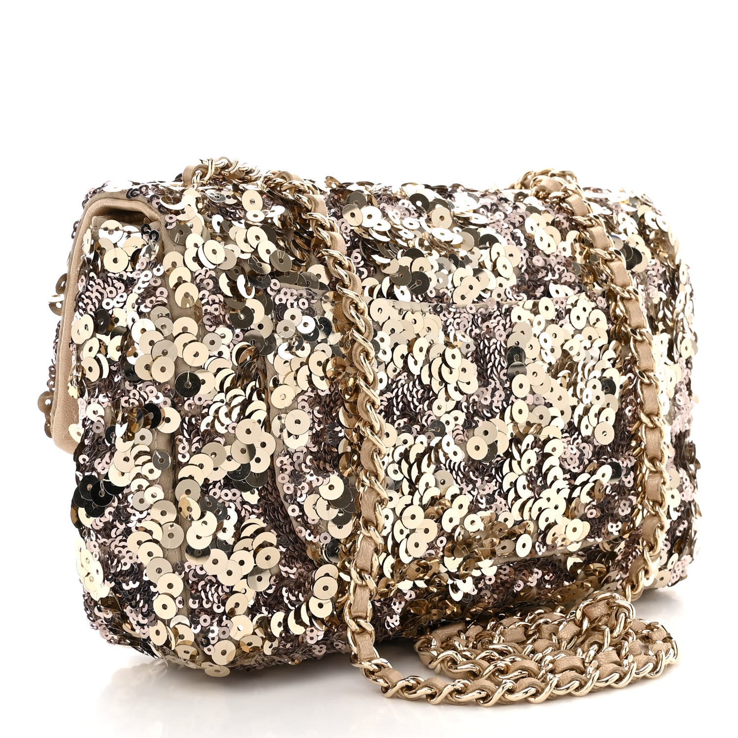 Sequin Lambskin Mini Flap Gold