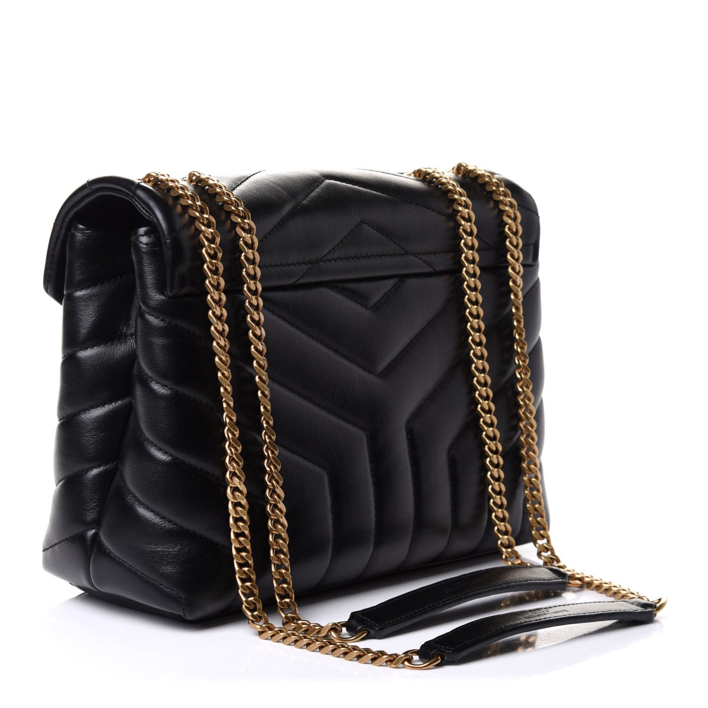 Calfskin Y Quilted Monogram Small Loulou Chain Satchel Black