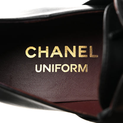 Chanel Calfskin Elastic Lace Up Cap Toe CC Loafers 38 Black 6 of 9