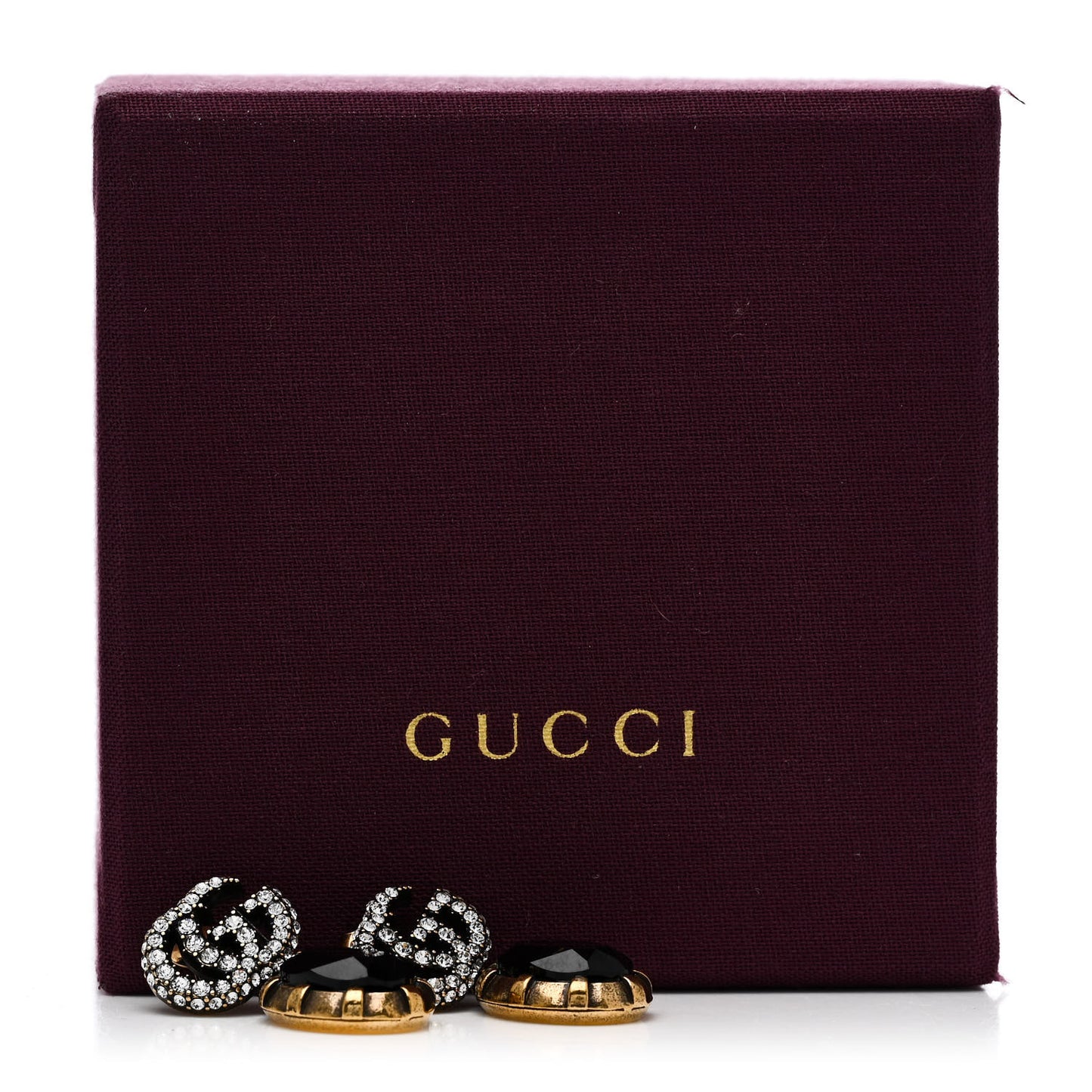 Metal Crystal Double G Drop Earrings Black Gold