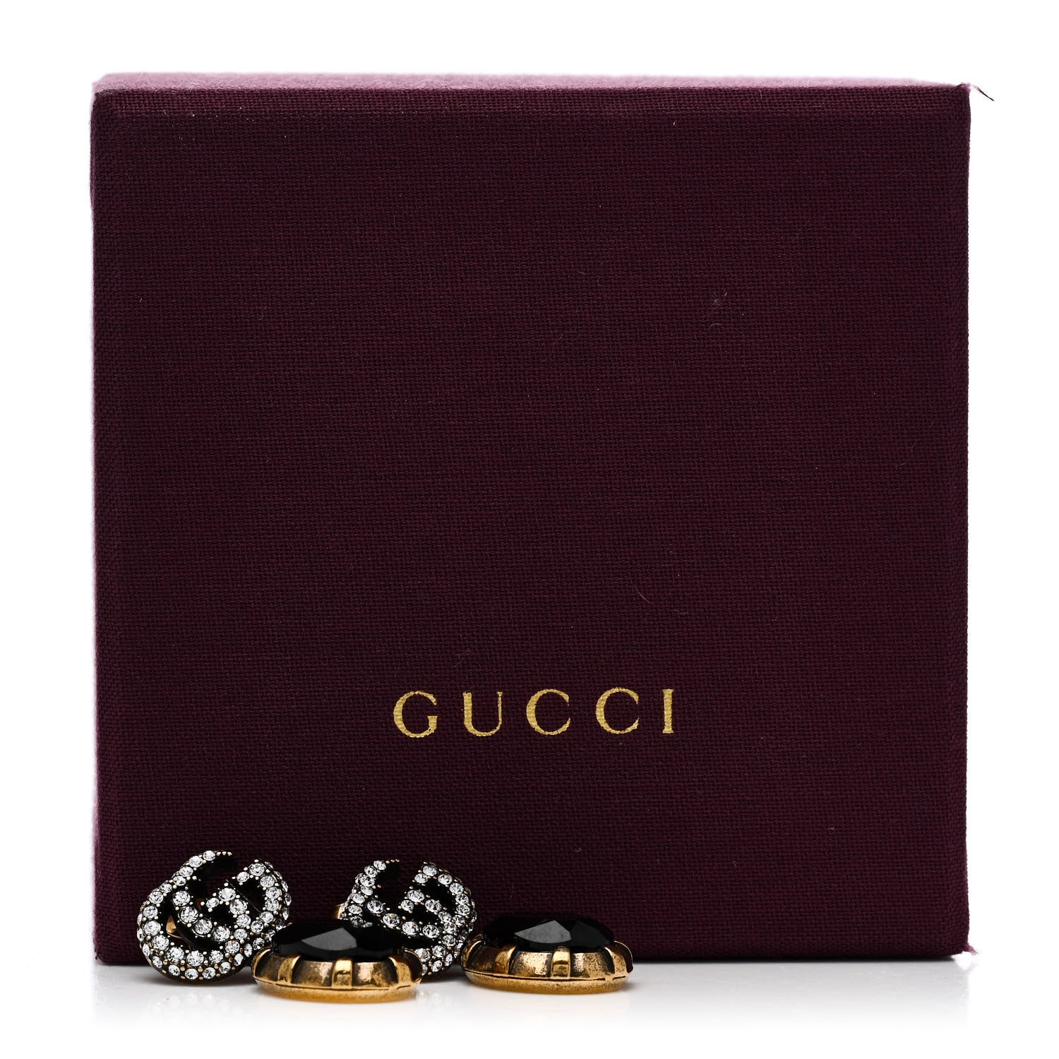Gucci Metal Crystal Double G Drop Earrings Black Gold 5 of 5