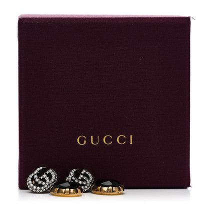 Gucci Metal Crystal Double G Drop Earrings Black Gold 5 of 5
