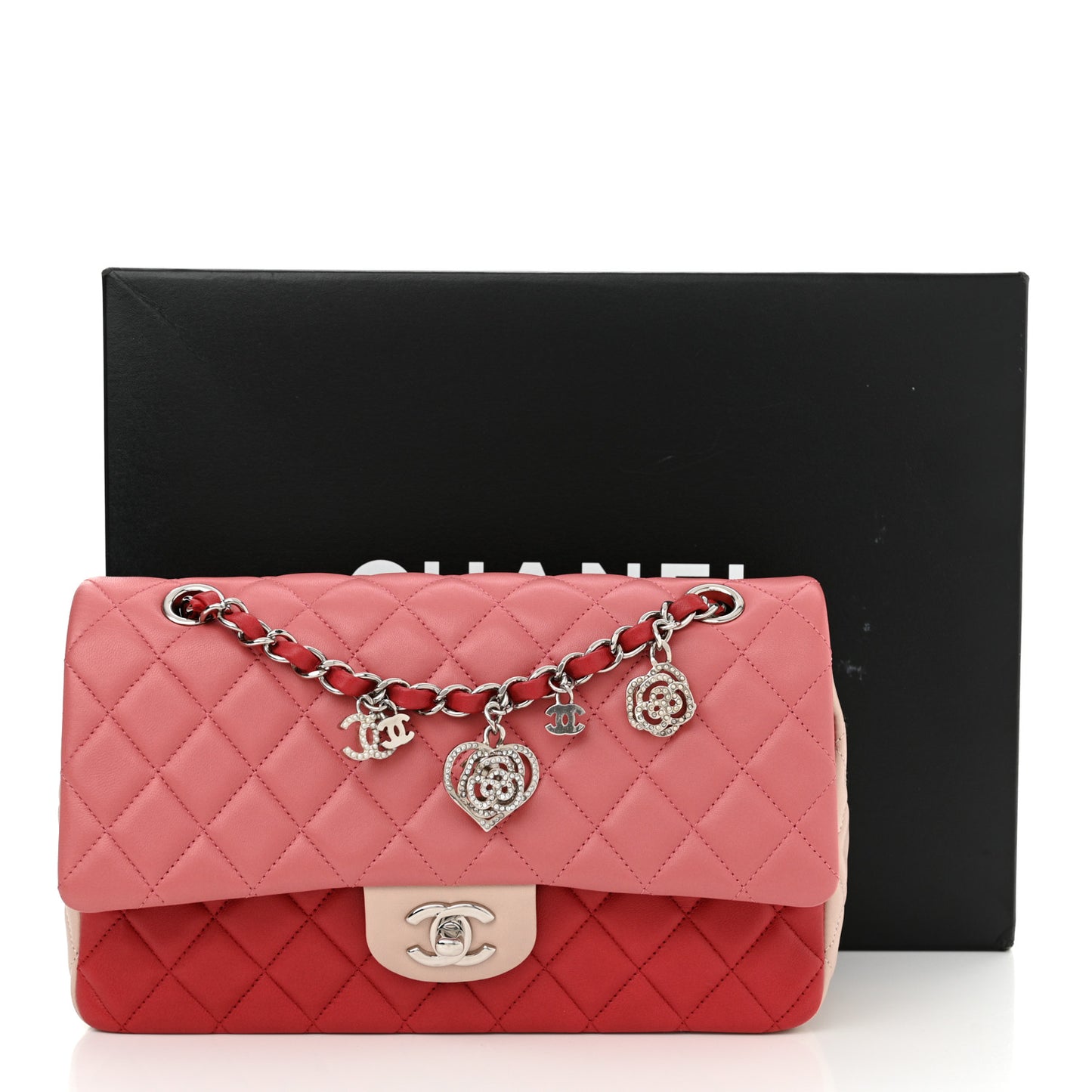 Lambskin Quilted Tri-Color Medium Valentine Charms Single Flap Pink