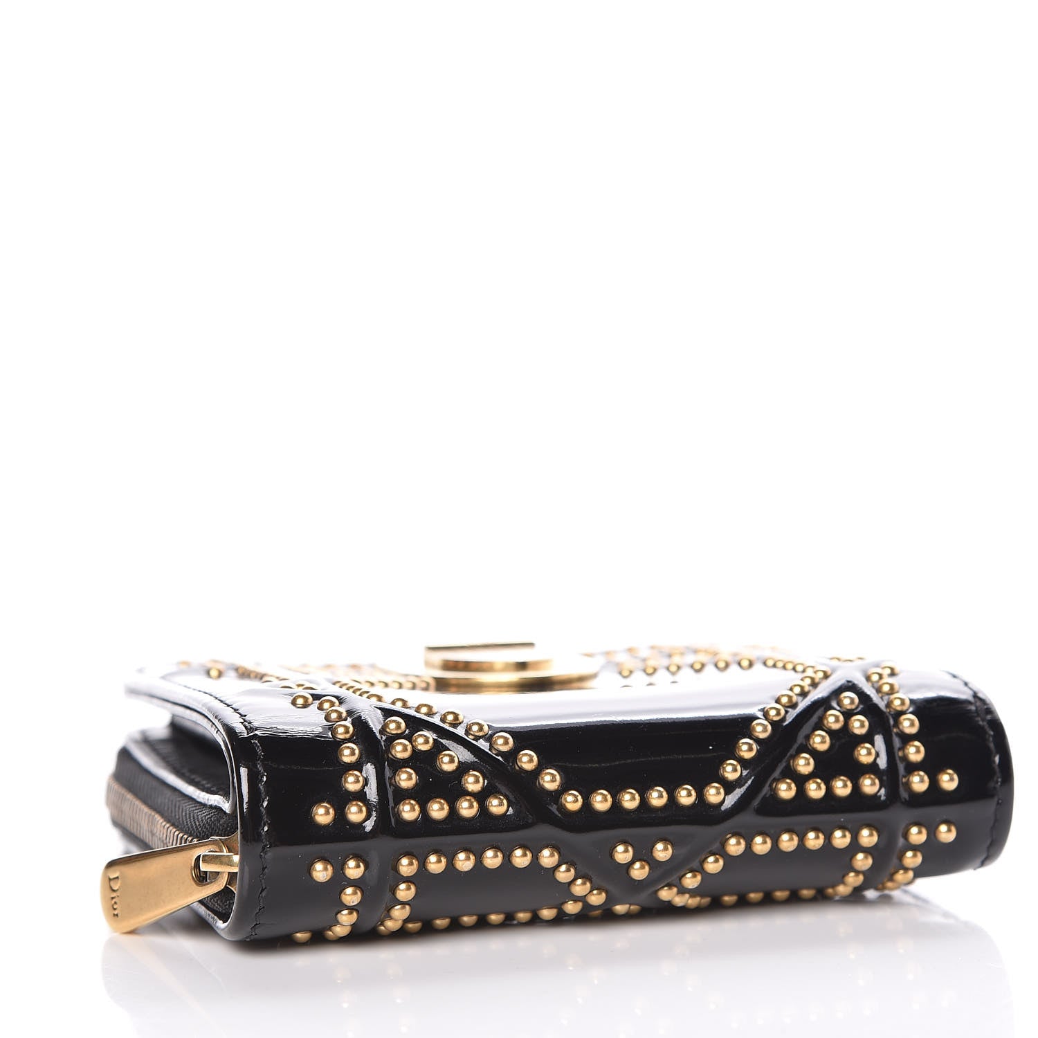 Christian Dior Patent Studded Diorama Small Wallet Black 4 of 11